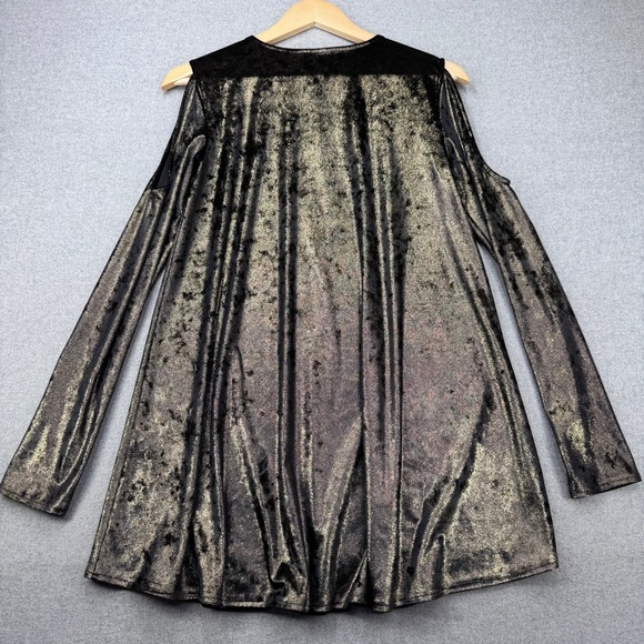 Show Me Your Mumu Gold Metallic Black Cold Shoulder Teddy Tunic XS Party Shiny - Picture 11 of 12